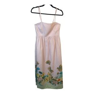 Pink Linen Blend Smocked Spaghetti Strap Midi Maxi Dress NWT Italy Beach